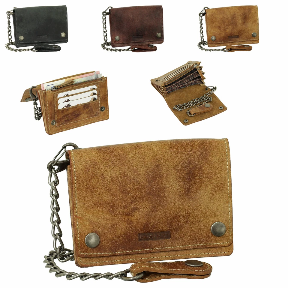 Luxus Leder Bikerbörse mit Kette Biker Geldbörse Geldbeutel schwarz braun beige - Bild 1 von 1