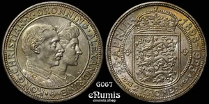 DÄNEMARK, Christian X, 2 Kronen 1923, Silberhochzeitstag, Stempelglanz - Bild 1 von 6