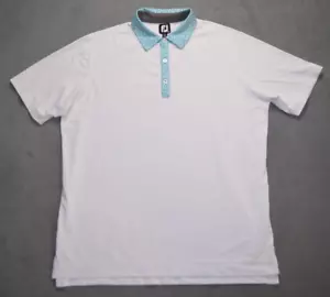 FootJoy Tulip Trim Stretch Pique Polo Mens Large White w/Maui Blue Golf - Picture 1 of 9