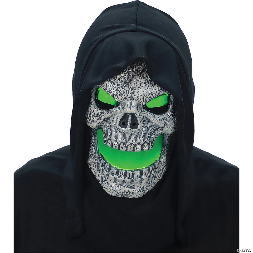 Flaming Green Skull Mask With Hood - Morris Costumes - Image 1 of 1