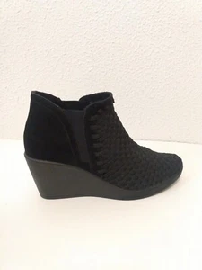 Steven By Steve Madden Black Leather Suede 3 " Wedge Heel Ankle Boots Sz 9.5 - Picture 1 of 15