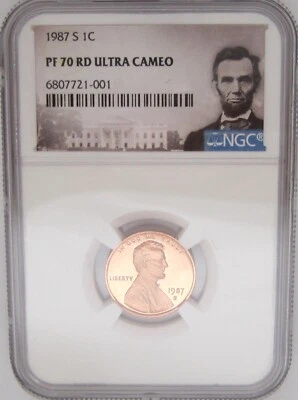 1987-S Lincoln Memorial Cent NGC PF70 RD ULTRA CAMEO =SCARCE, RARE RED HOT PROOF - Image 1 of 4