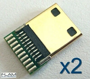 2x Connecteur avec PCB Mini HDMI Male plaqué Or Connector 19 pins gold plated - Photo 1/11