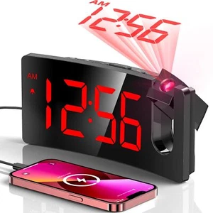 Projection Alarm Clock Digital Clock with Modern Curved Design 180° Rotatable... - Picture 1 of 7