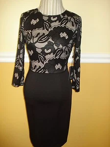 Adrianna Papell Long Sleeve Black Lace Cocktail Sheath Dress Sz 2 Retail $160 - Picture 1 of 12