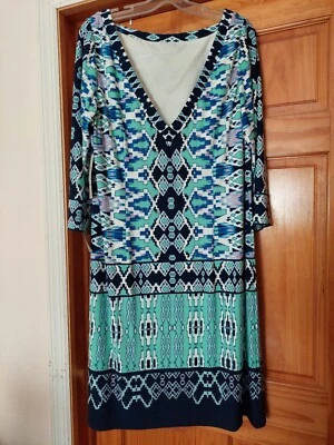 NWT Eliza J. NORDSTROM Blue Green Print Shift Dress, Size 16W. - Image 1 of 4