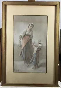 François Raynaud (1825-1909) Femme et Enfant Marseille Naples Italie Signée - Imagen 1 de 11