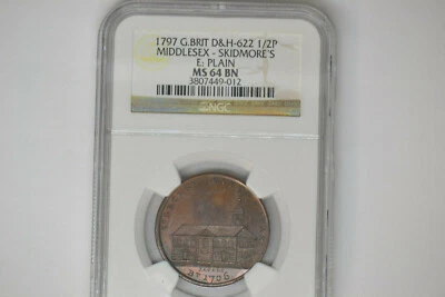 Great Britain: 1797 Halfpenny- D&H 622-  Middlesex-Skidmore's-  NGC MS-64 BN - Image 1 of 4