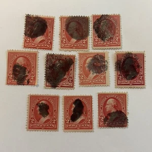 LOT OF 10 BLOB UNITED STATES FANCY CANCELS ON US WASHINGTON 2C RED STAMPS #52 - Picture 1 of 5