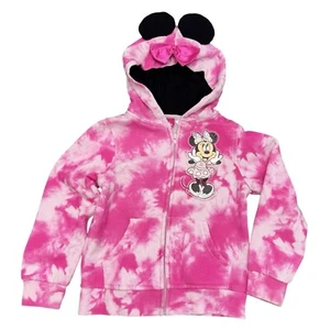 Disney Minnie Mouse Girls 6T Pink Tie Dye Ear Hoodie Sweatshirt Long Sleeve Bow - Picture 1 of 7