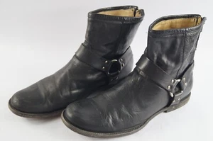 Frye 87870 Phillip Harness Moto Ankle Heel Zipper Boots Mens Black 10.5 D E122 - Picture 1 of 15