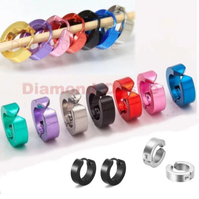 Pendientes de aro perforador Huggie con bisagras de acero inoxidable de 2 piezas con clip para hombres niños Foto 1 de 4