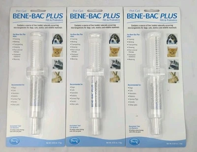 PETAG Lot Of 3 New Bene-Bac Plus FOS & Probiotics Pet Gel 15g Syringes Pet Ag 08/26