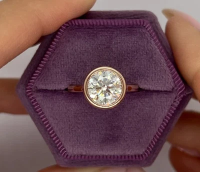 2.00 Ct Round-Cut EF/VS1 Lab Grown Diamond Bezel Engagement Ring 14K Rose Gold - Image 1 of 4