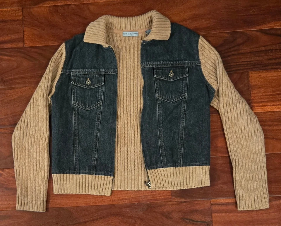 Marsh Landing Tan Sweater Jacket w/ Denim Front Size PM - Image 1 of 1