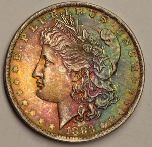 1883 O Morgan Silver Dollar UNC BU Toning Rainbow Choice Bu INSANE - Picture 1 of 3