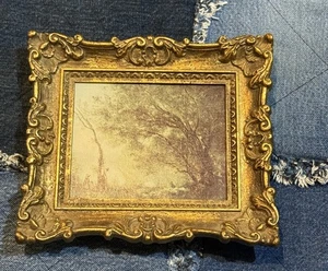 Vintage Japan Ornate Framed Art Print People Landscape Miniature Hanging Decor - Picture 1 of 9