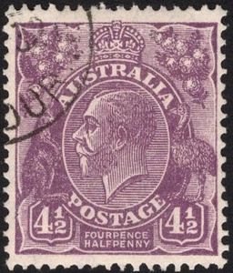 4-1/2d VIOLETA TROQUEL II KGV PEQUEÑO MÚLTIPLE WMK PERF 13,5 X 12,5 FINO USADO (A30602) - Imagen 1 de 1
