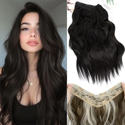 wie Echt Dick Haarteil Clip In Gewellt Extension Einteilige Haarverlängerung 3/4 - Bild 1 von 4