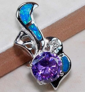 Amethyst & Australian Opal Inlay 925 Sterling Silver Pendant GA9 - Picture 1 of 1