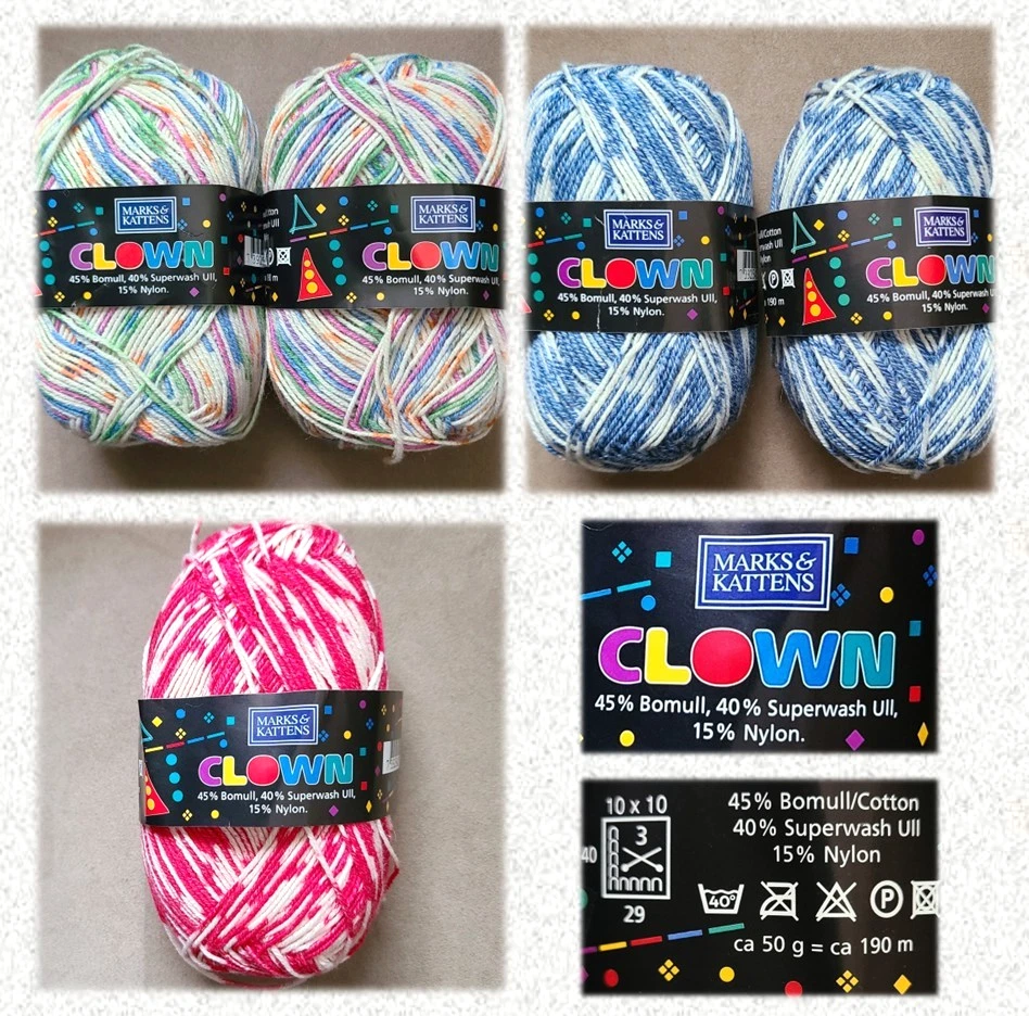 Hilo de calcetín - Payaso de Marks & Kattens (45 % algodón/40 % lana/15 % nailon) 3 colores Foto 1 de 1