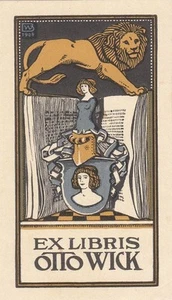 Exlibris Bookplate Klischee Bernhard Wenig 1871-1940 Löwe Jugendstil Akt 2 - Bild 1 von 1