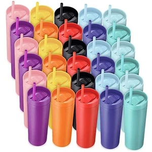 30 Pcs Bulk Skinny Tumblers with Lids and Straws 16 oz Matte Pastel Colored - Picture 1 of 8