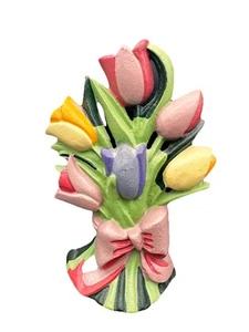 Vintage 1940's Cast Iron Doorstop TULIP BOUQUET 9" x 7" Cottage Core Beautiful - Picture 1 of 7