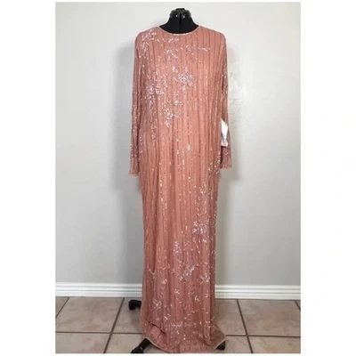 MAC DUGGAL Women Size 22 Pink Embellished Illusion Long Sleeve A-Line Gown 93626 - Image 1 of 4