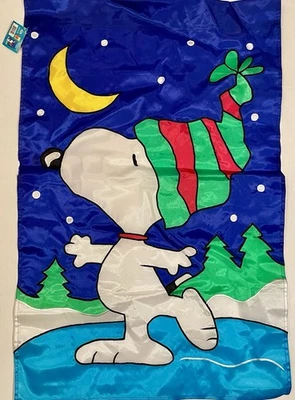 SNOOPY PEANUTS PATÍN DE HIELO NAVIDAD INVIERNO VACACIONES PATINAJE PATIO GRANDE BANDERA LEER Foto 1 de 2