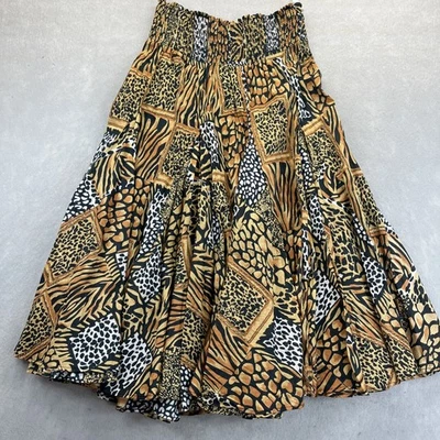 Saia maxi GRACE ELEMENTS P marrom preta estampa mista animal patchwork puxar - Imagem 1 de 4