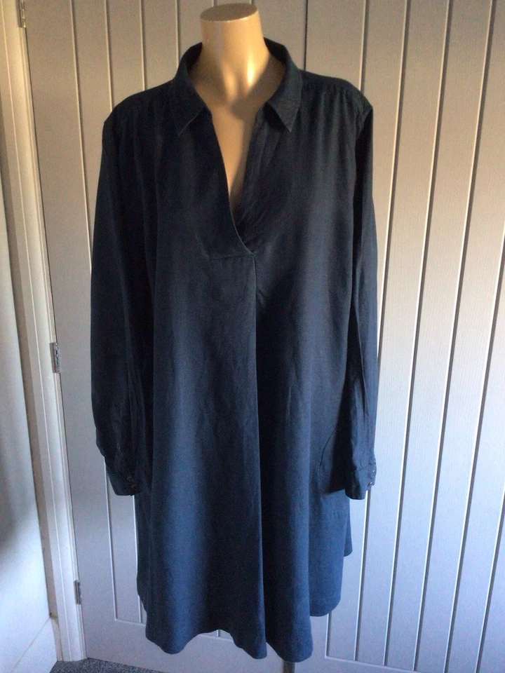 "Vestido de lino Fat Face para damas Reino Unido 20 cuello en V manga 3/4 bolsillos 38"" de largo" Foto 1 de 4