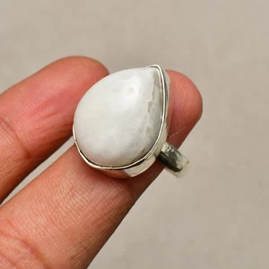 Anillo de joyería de plata de ley 925 con piedras preciosas de luna arco iris talla 8 - Imagen 1 de 8