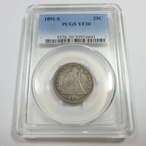 1891 S PCGS VF30 - Silver Seated Quarter 25C US Coin #56105B - Picture 1 of 4