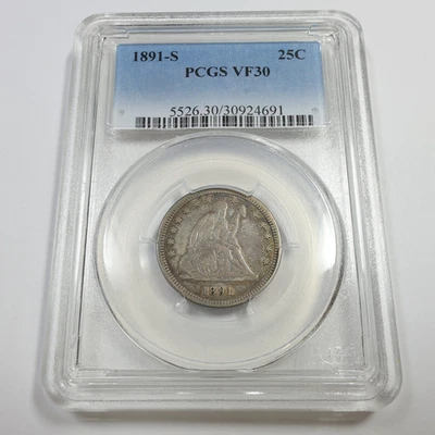 1891 S PCGS VF30 - Silver Seated Quarter 25C US Coin #56105B - Image 1 of 4