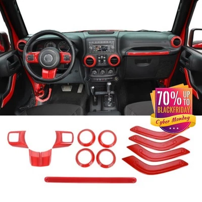 Interior Accessories Decor Trim Cover Kit Red For Jeep Wrangler JK 2011-2018 JKU - Image 1 of 4