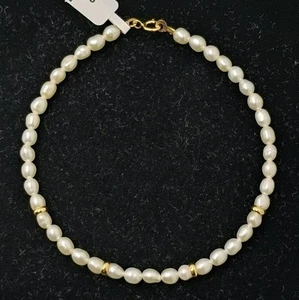 Pulsera oro 18k 750 mls. Perlas Ovaladas Y 4 Anillas De Oro. 18 Cm. - Imagen 1 de 5