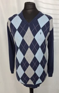 ALAN PAINE Mens Jumper Sweater Geometric Blue Cashmere Blend Medium 40" E3636 - Picture 1 of 12