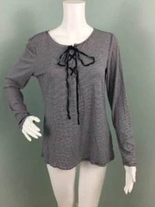 NWT Women's Max Edition L/S Striped Lace Up Neckline Shirt Top Sz M Medium - Picture 1 of 7