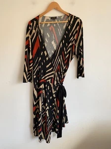 New Cover Dress Womens Plus Sz 16 Black Brown Wrap 3/4 Sleeve V-Neck Stretch - Picture 1 of 9