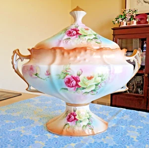 Vintage Large R.S. Prussia Style Soup Tureen Cracker Jar Hand Painted Porcelain - Bild 1 von 23