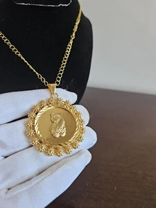 Round Lady Cameo Pendant Necklace 24kt Gold Plated Turkish Dubai Floral Pendant  - Picture 1 of 3