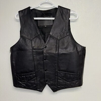 Vtg Frontier Leather Men's Riding Biker Chopper Motorcycle Black Vest Size 42 - Image 1 of 4