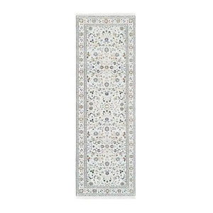 2'8 x 6'8 All Over Design Ivory Nain Hand Knotted Wool & Silk Runner Rug G11198 - Picture 1 of 8