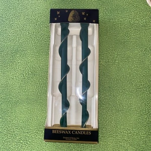 2 Vintage Beeswax Handmade Spiral Taper Candles 12” Green with Gold Christmas - Picture 1 of 3