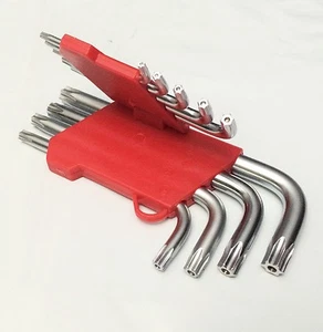 9pc T10-T50 Set Offset Star Key Safety Anti Tamper Proof Torx Bit Wrench L-Shape - Picture 1 of 3