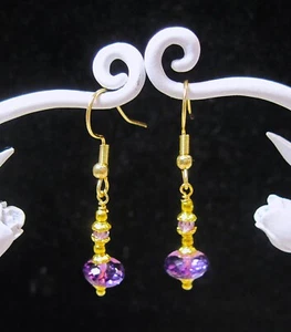 Closeout! Beautiful 18k Gold Plated AAA Amethyst Dangle Earrings F103 - Picture 1 of 2