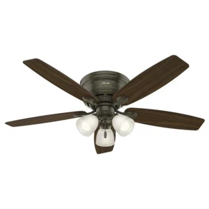 52" Provencal Gold Indoor LED Ceiling Fan White Snowflake Linen Glass Shade - Picture 1 of 12