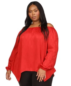 Michael Kors Plus Size Jacquard Snakeskin-Print Handkerchief-Hem Top – Crimso... - Picture 1 of 1