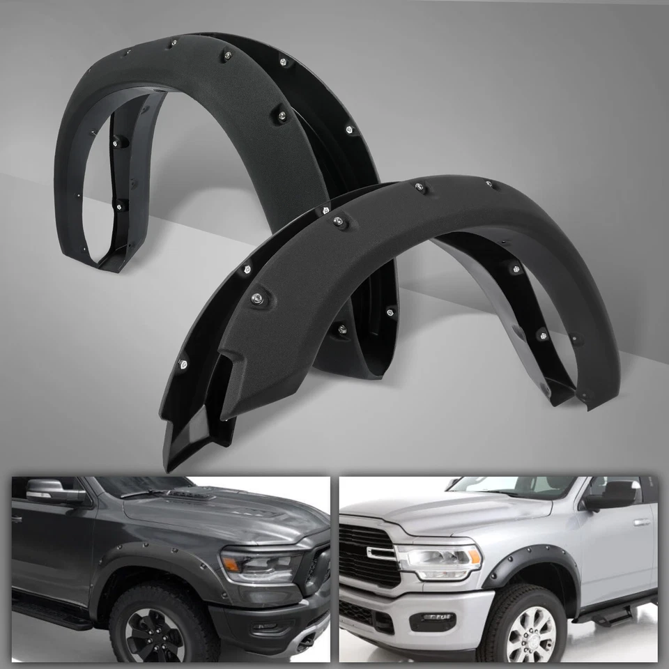 FOR 2009-2023 DODGE RAM 1500 BLACK POCKET RIVETED WHEEL FENDER FLARES BOLT STYLE Foto 1 de 4
